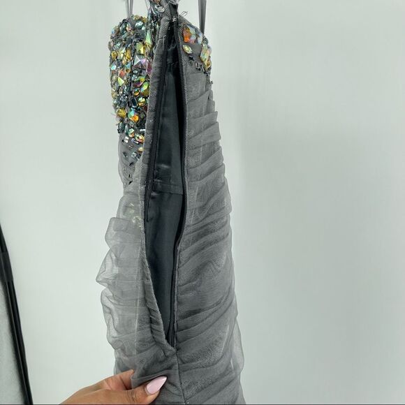 Jovani Pewter Beaded Strapless Prom Gala Pageant Mermaid Evening Gown Size 0 - Picture 11 of 17